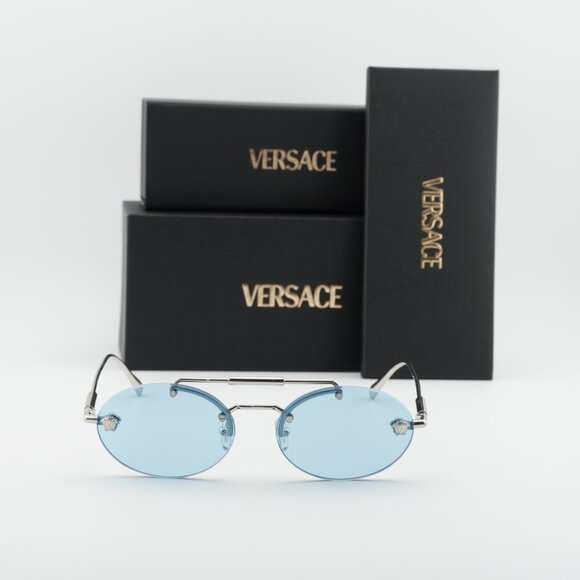 Versace VE2295 1000/1 Oval Sunglasses - Silver/Light Blue